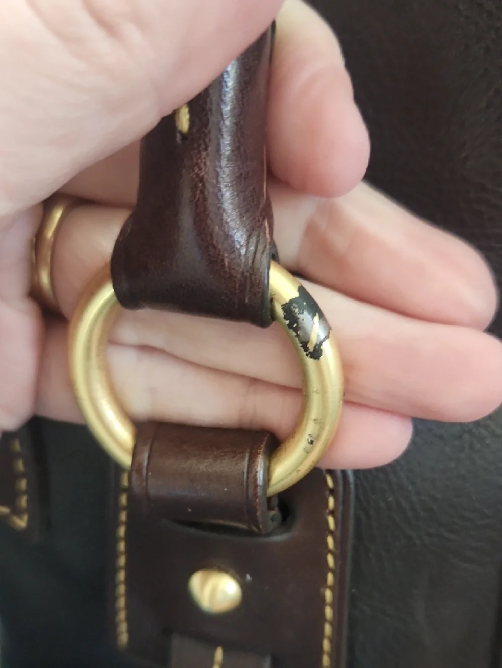 Dooney & Bourke Brown Leather Satchel with Gold Hardware and Red Trim - Picture 7 of 15